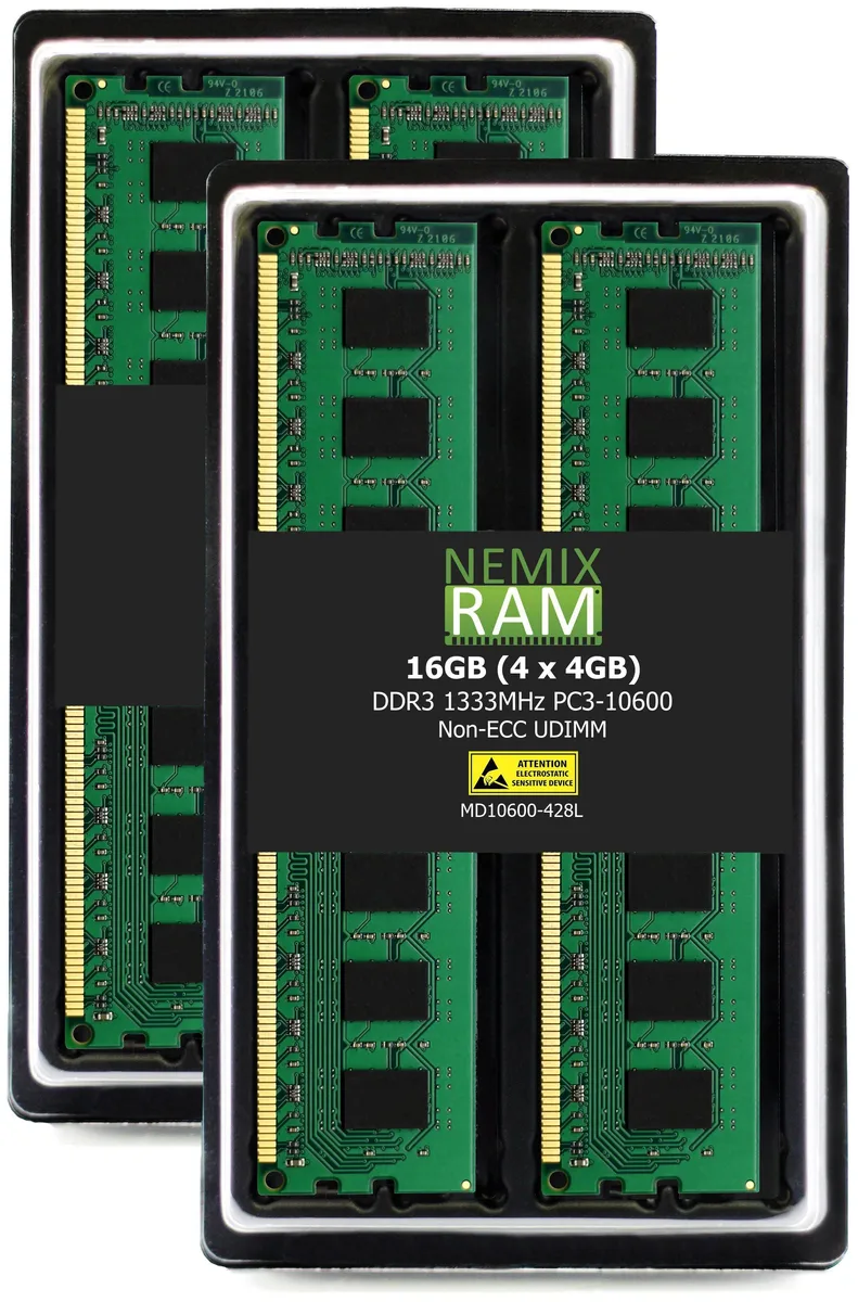 NEMIX RAM NEMIX RAM 16GB (4x4GB) DDR3 1333 PC3-10600 1.35V 240-Pin UDIMM Kit — 商品照片