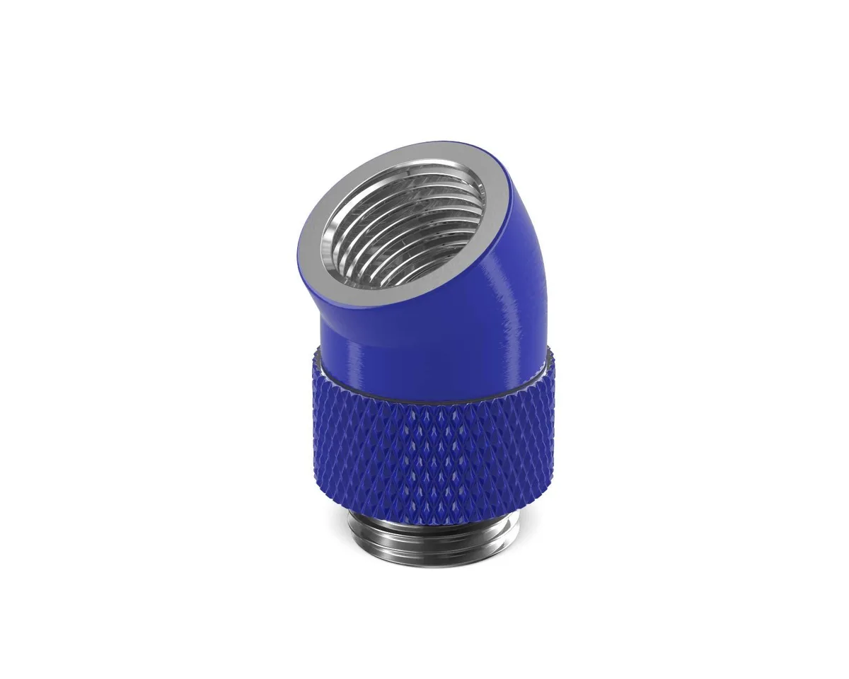 Brass rotary elbow fitting in True Blue, male to female G1/4, 30 degree angle