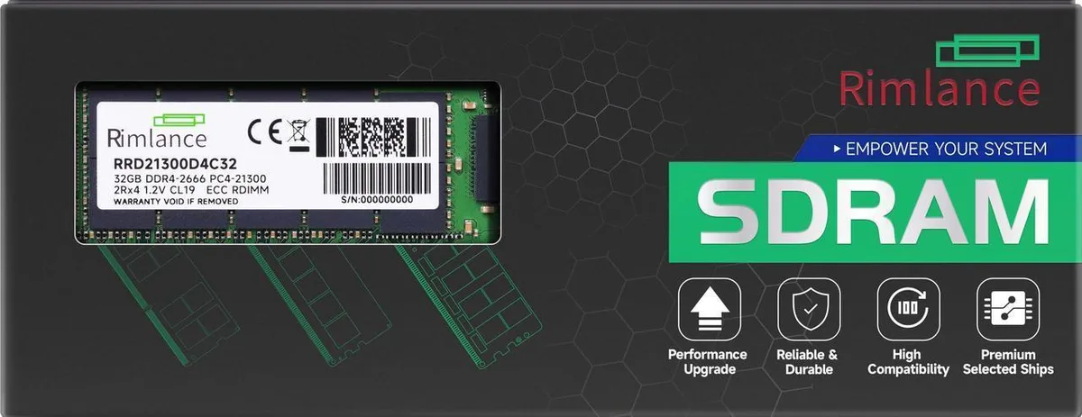 Green 288-pin DDR4 RDIMM module with black chips