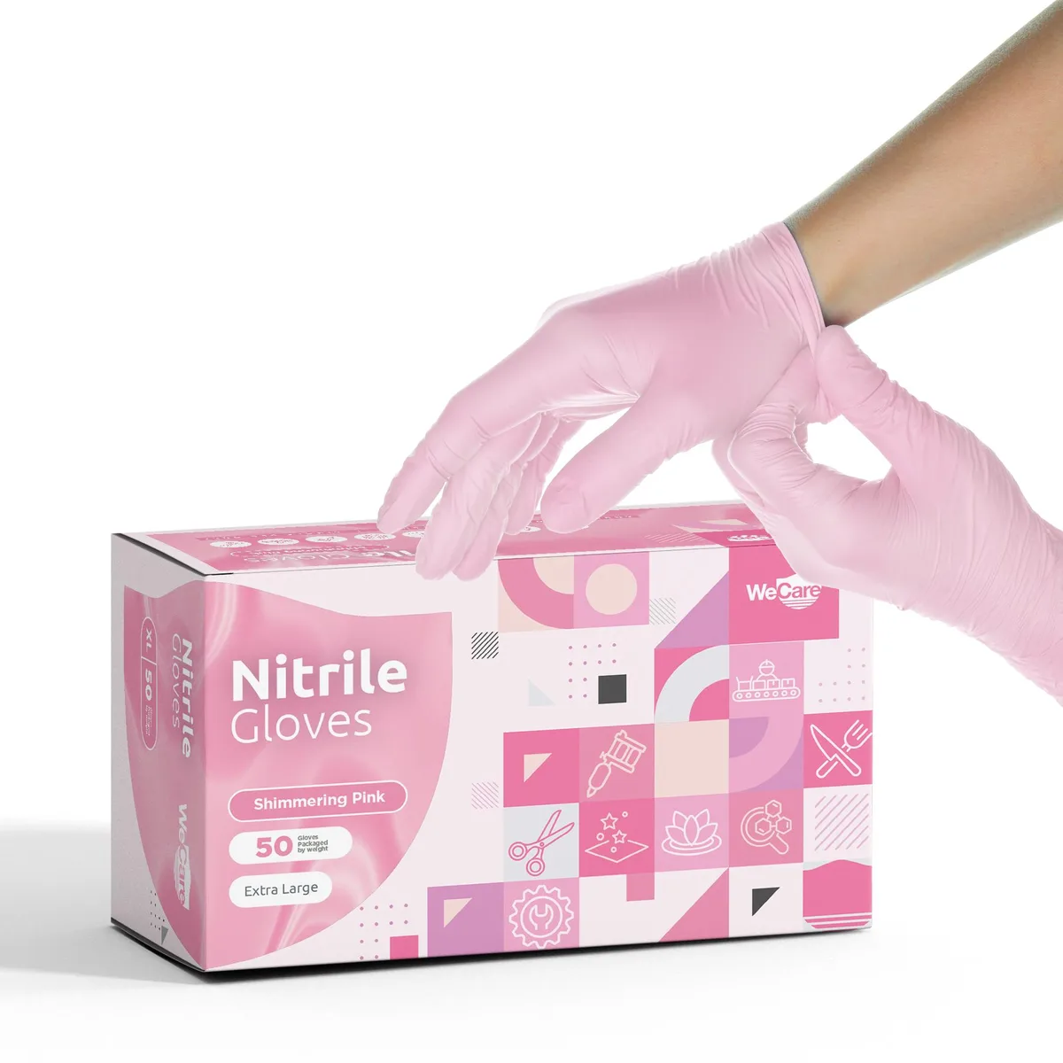 WeCare WeCare Nitrile Gloves Shimmering Pink 50-Pack XL — снимка на продукта