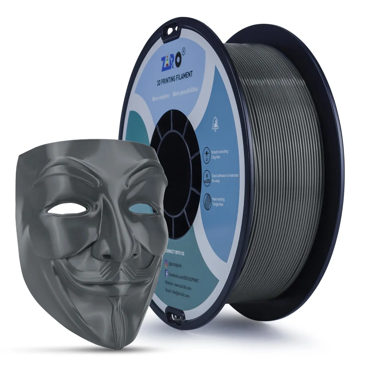 Ziro 3D Ziro 3D PLA PRO 1.75mm 1kg Dark Gray 3D printer filament — 제품 사진