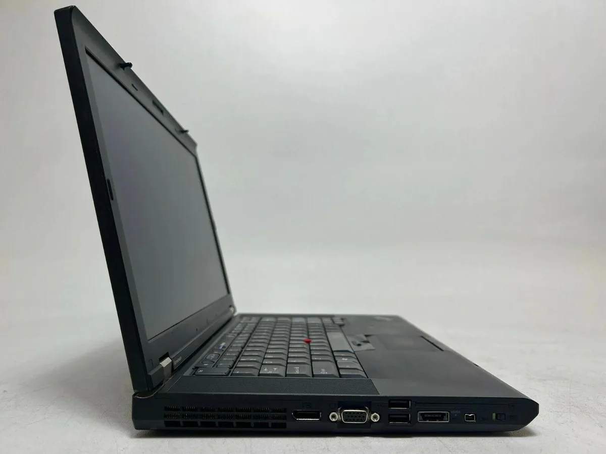 Black ThinkPad T510 laptop with 15.6 inch screen, matte finish, visible wear