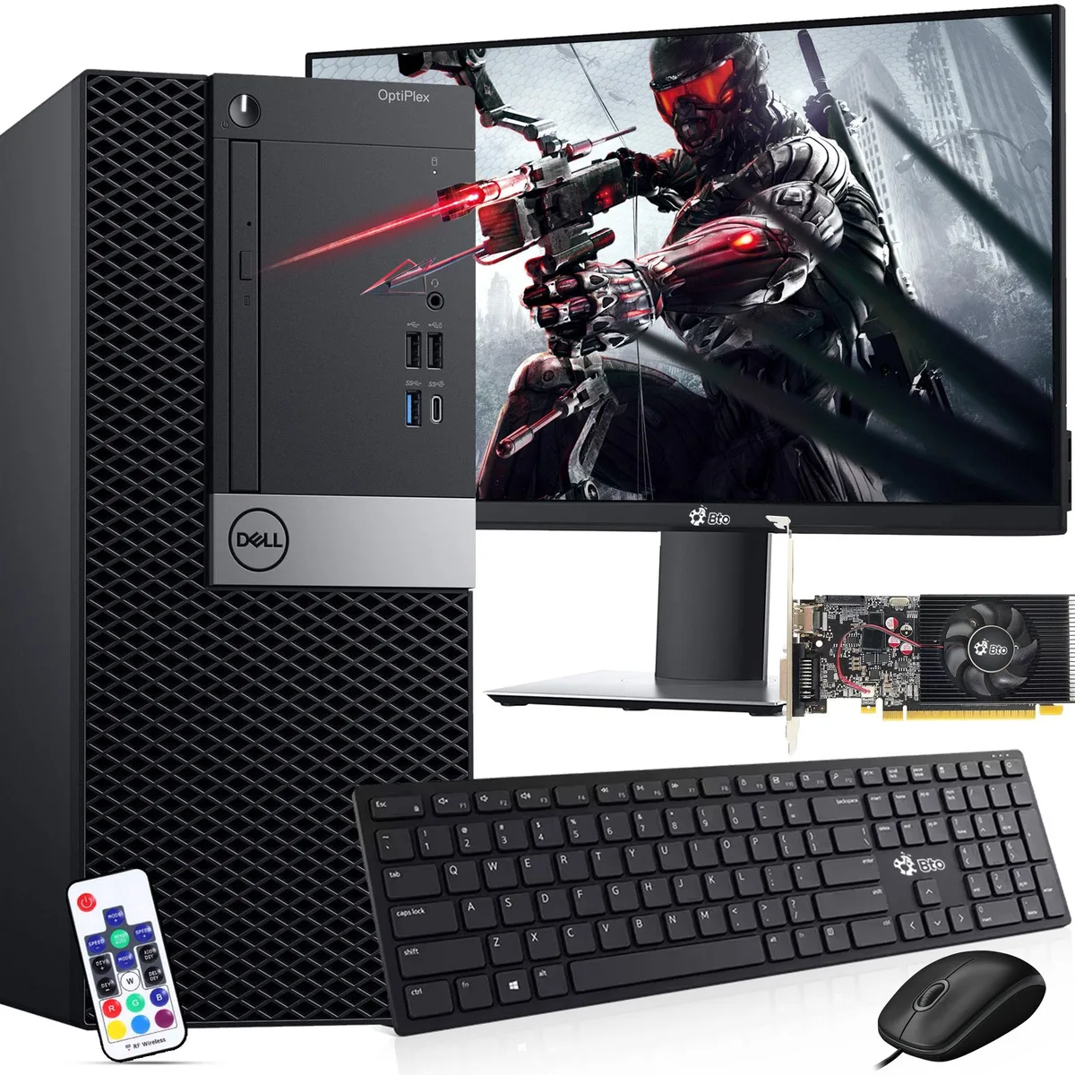 Black Dell OptiPlex 3060 SFF tower with 22 inch monitor keyboard and mouse