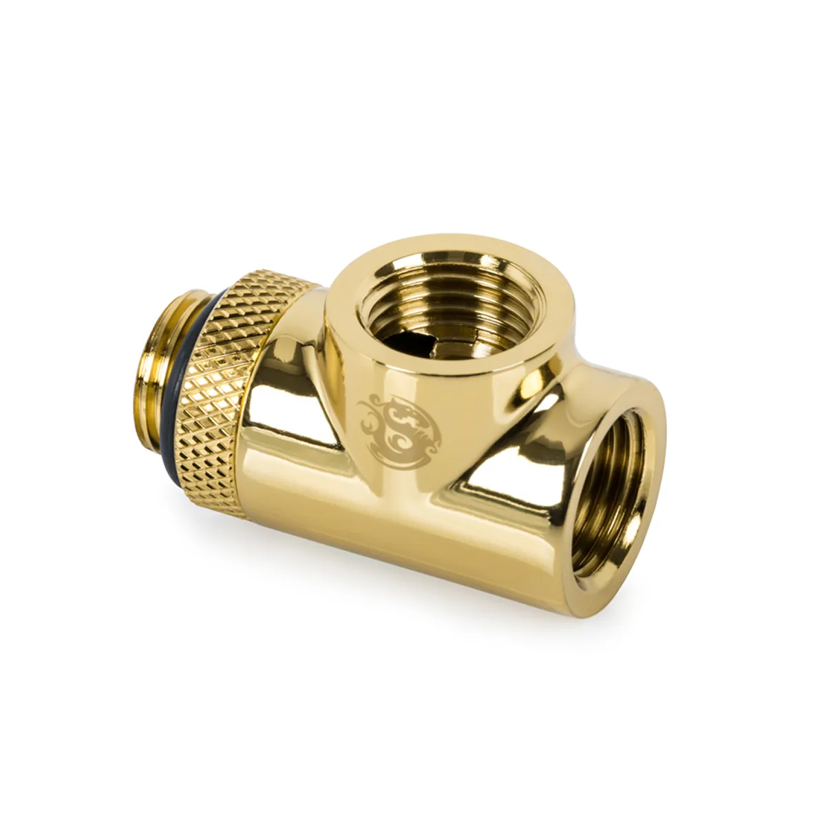 Bitspower True Brass T-block rotary fitting, nickel-plated brass, three G1/4 ports
