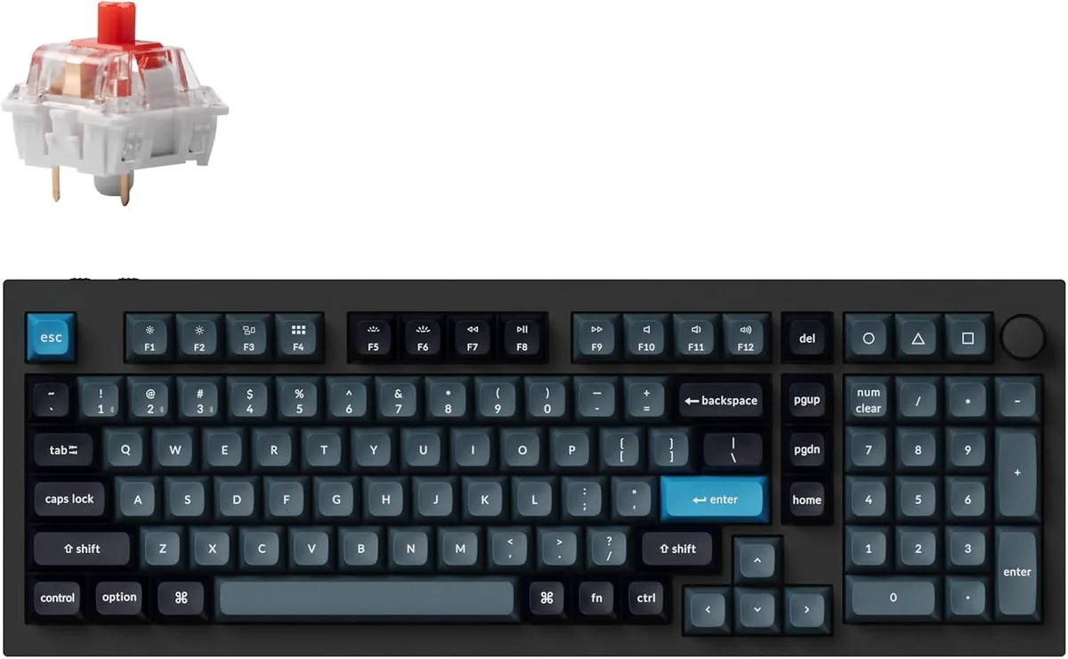 Black 96 percent mechanical keyboard with aluminium case and rotary knob