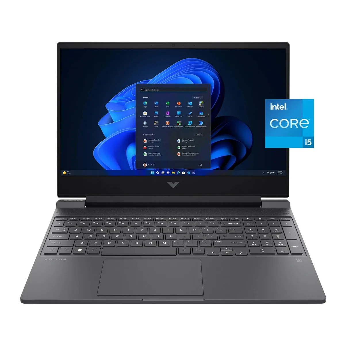 Mica Silver gaming laptop with 15.6 inch display and full keyboard