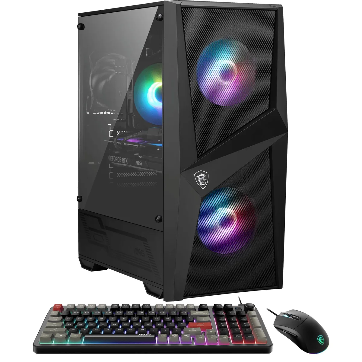 Black tower desktop with included keyboard and mouse