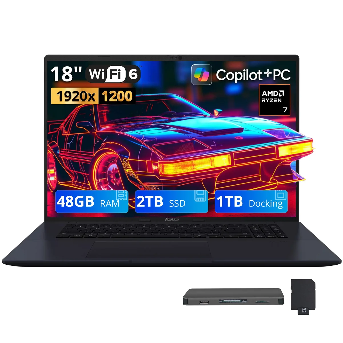 ASUS ASUS Vivobook 18 18" 144Hz WUXGA AMD Ryzen 7 260 48GB DDR5 2TB SSD + 1TB Dock Blue — ภาพสินค้า