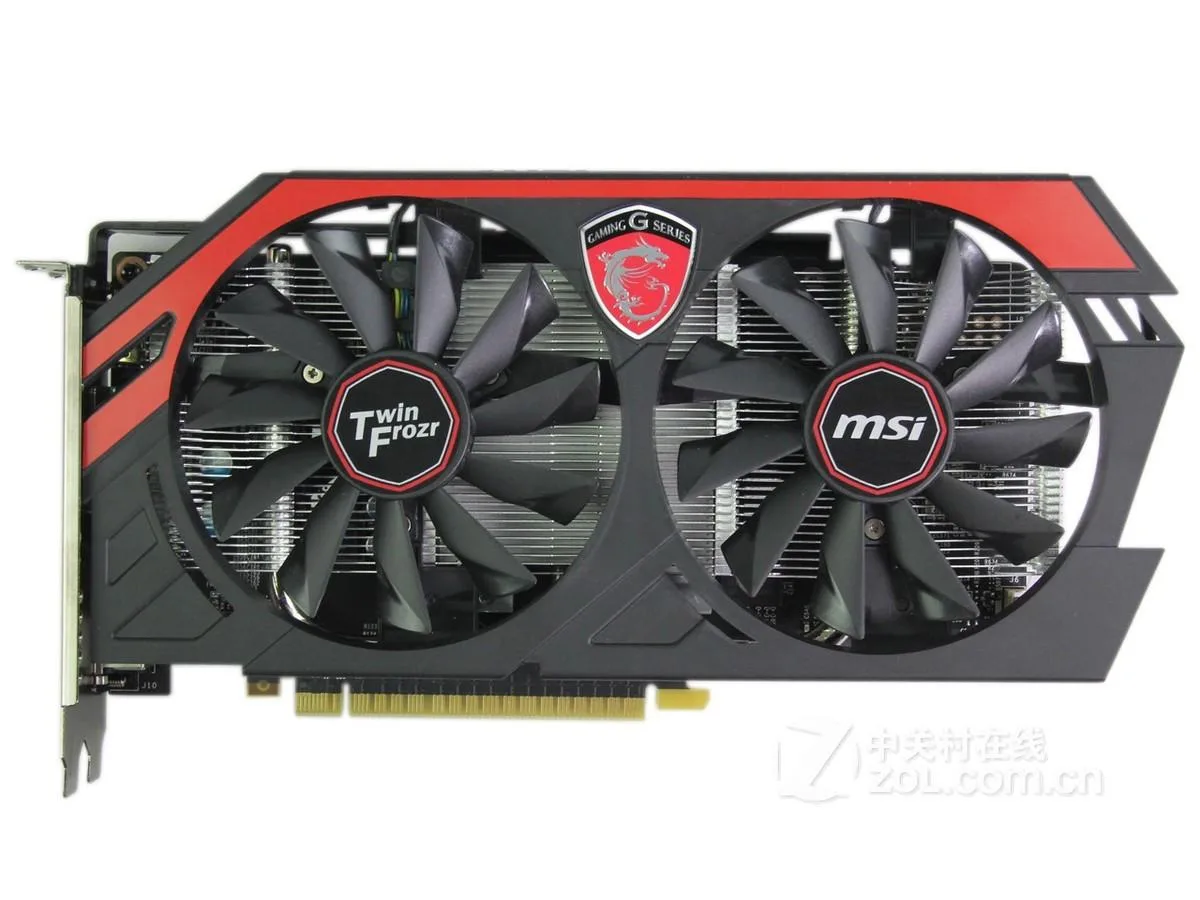 Dual-fan MSI GTX 750Ti graphics card with silver shroud and black heatsink visible