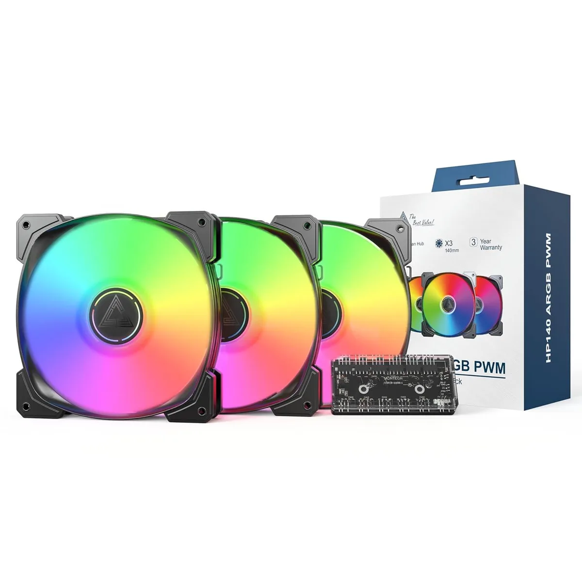 Montech Montech HP140B3IN1 140mm ARGB PWM case fan 3-pack — termékfotó