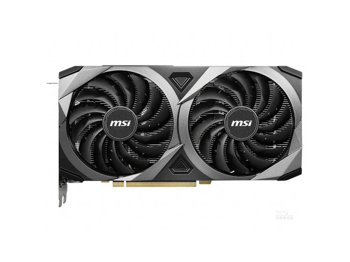 Dual-fan graphics card in dark grey finish