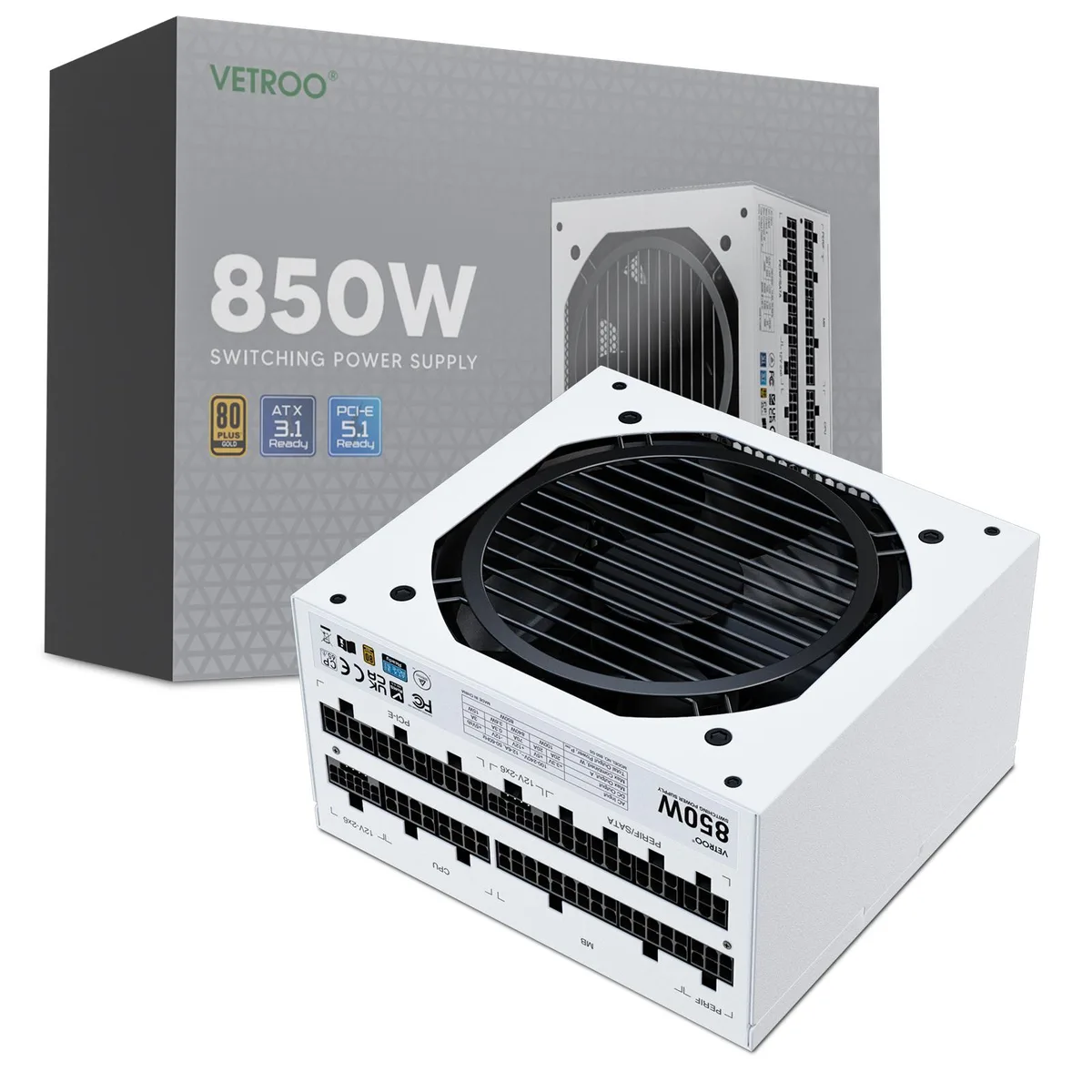 Vetroo Vetroo 850W power supply White ATX 3.1 PCIe 5.1 80 Plus Gold Full Modular — product photo