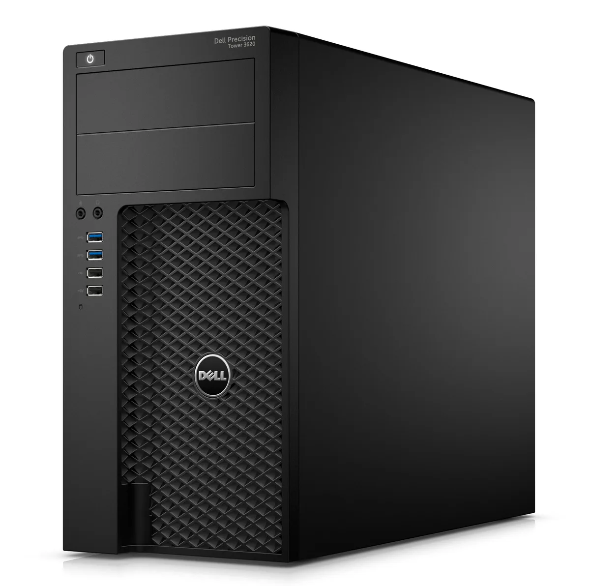 Black tower desktop workstation with front USB ports