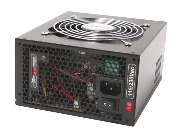 Black metal modular ATX power supply with 120mm fan and modular cable sockets