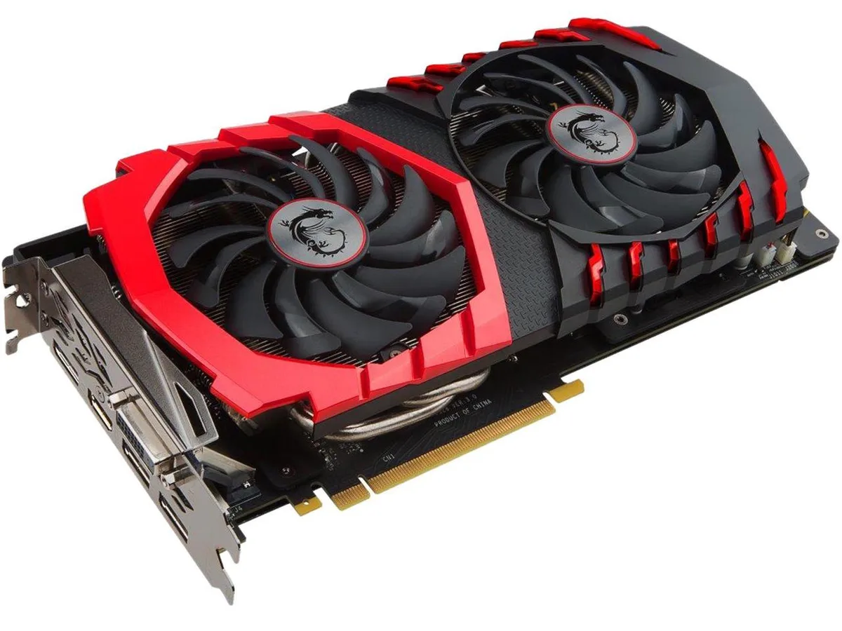 MSI GeForce GTX 1060 GAMING X 6G dual-fan graphics card with black and red cooler