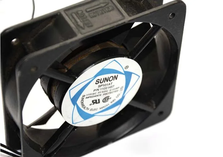 Black 120mm square axial fan with black frame and blades, two-wire lead, no LED