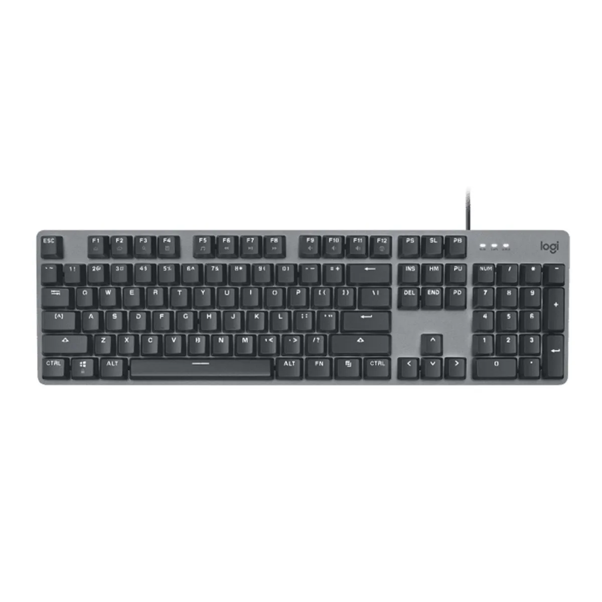 Black full-size mechanical keyboard with aluminum top and red backlighting