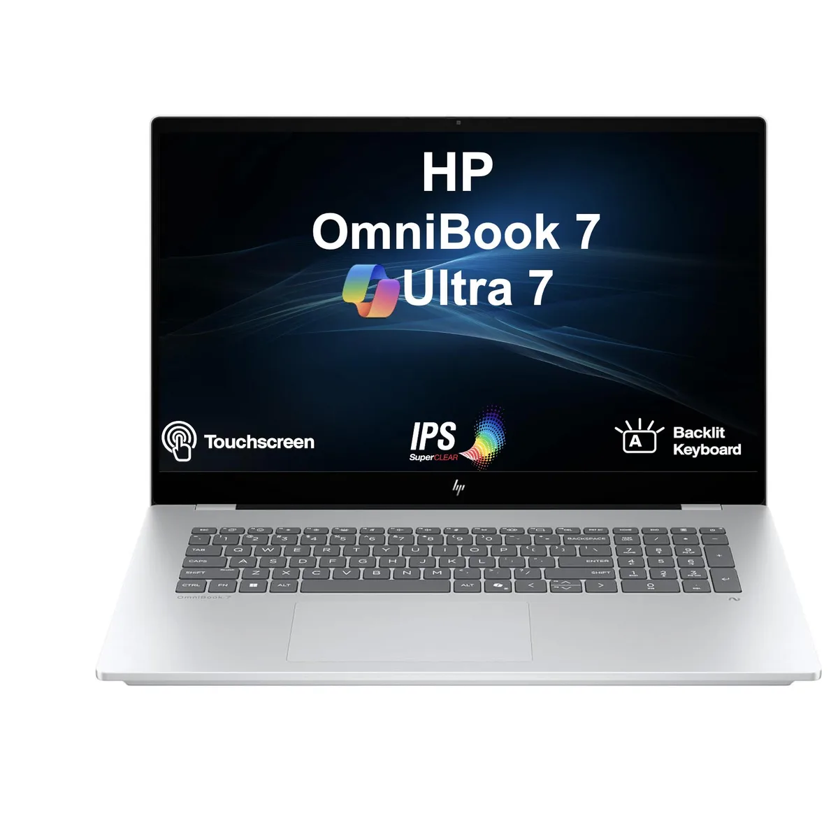 HP HP OmniBook 7 laptop 17.3" touchscreen Ultra 7-258V 32GB LPDDR5X 1TB SSD Arc 140V Silver — product photo