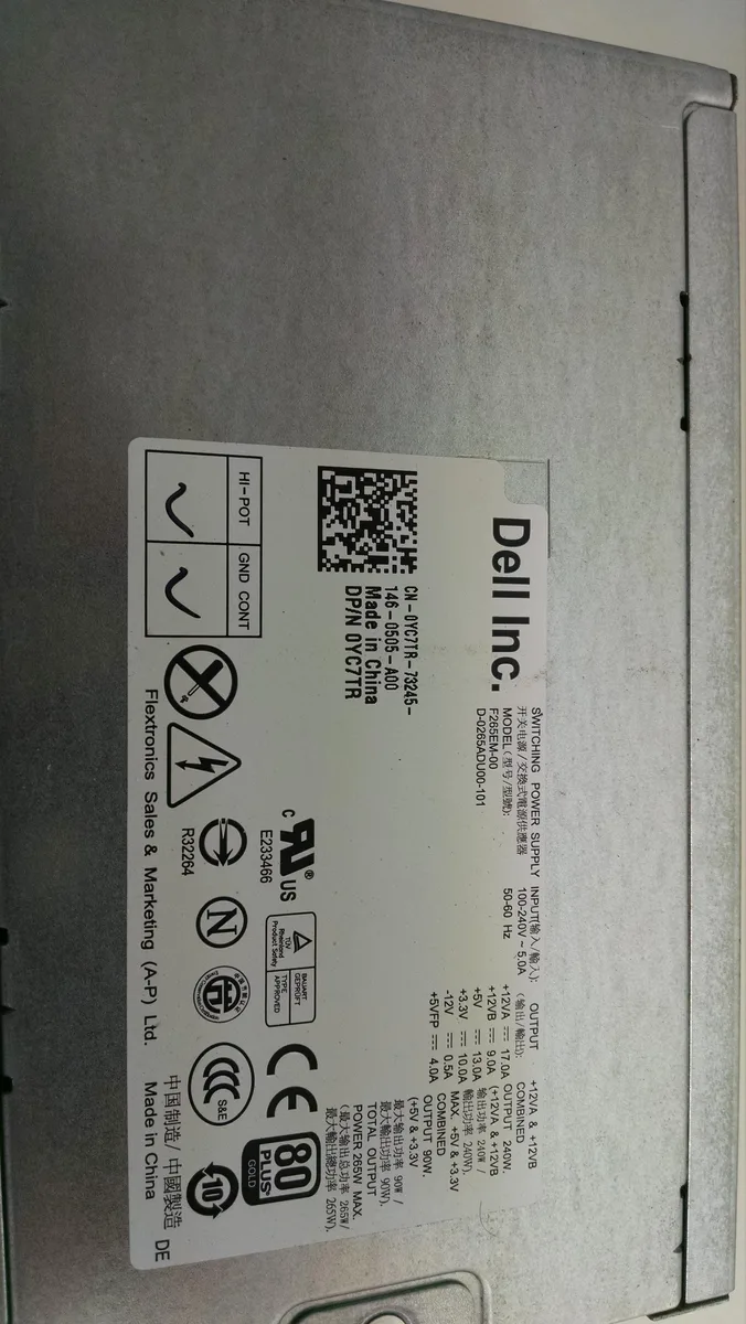 DELL DELL Yc7tr 265W Power Supply for OptiPlex 390 790 990 Mini Tower — product photo