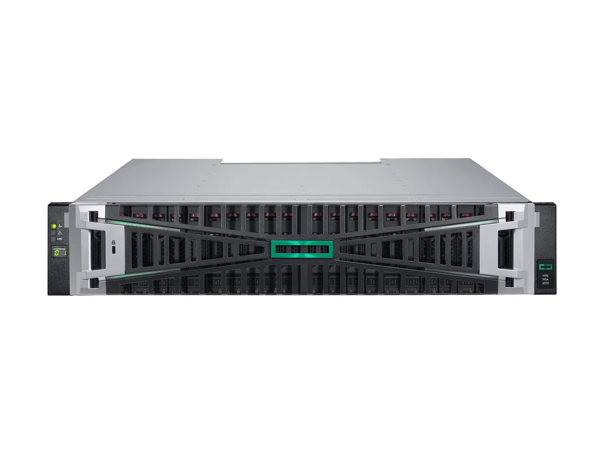 HPE MSA 2070 2U rack array with twelve 3.84TB SSDs installed