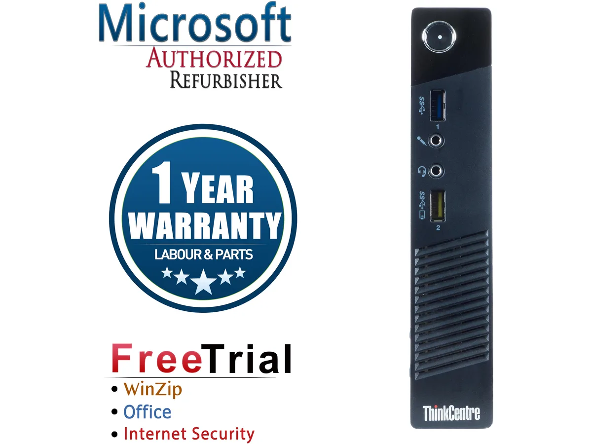 Small black rectangular Lenovo ThinkCentre M93 Tiny desktop unit