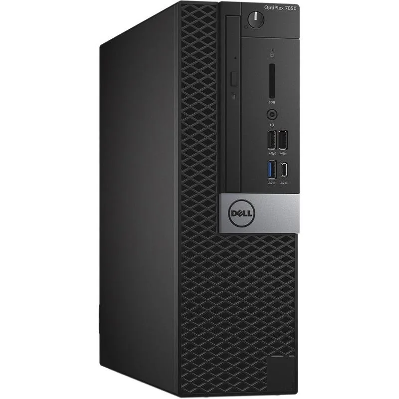 Black small form factor desktop tower with DVD drive slot and front USB ports