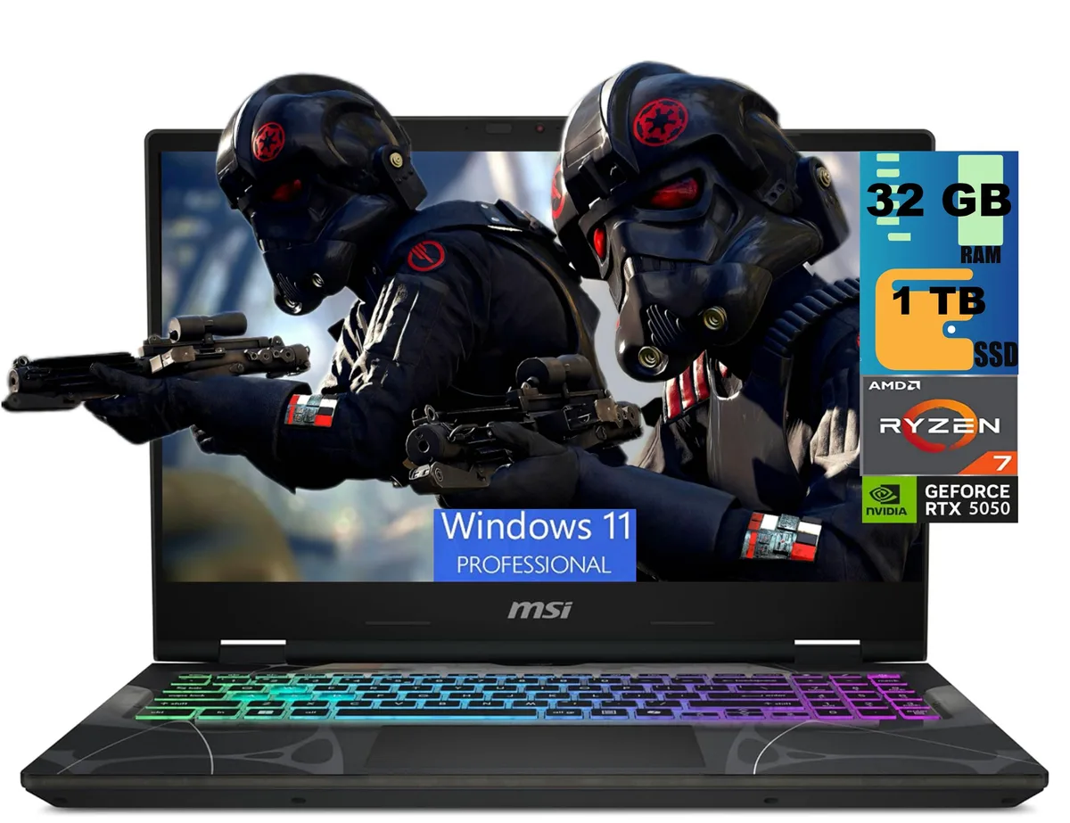 Black 15.6 inch gaming laptop with translucent chassis and RGB keyboard