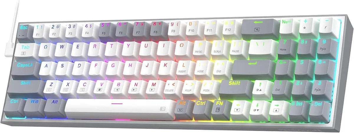 Grey compact 75 percent wired mechanical keyboard with 78 keys and RGB lighting