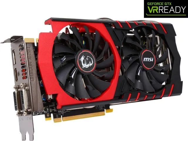 MSI GeForce GTX 970 GAMING 4G graphics card with dual-fan cooler and metal backplate