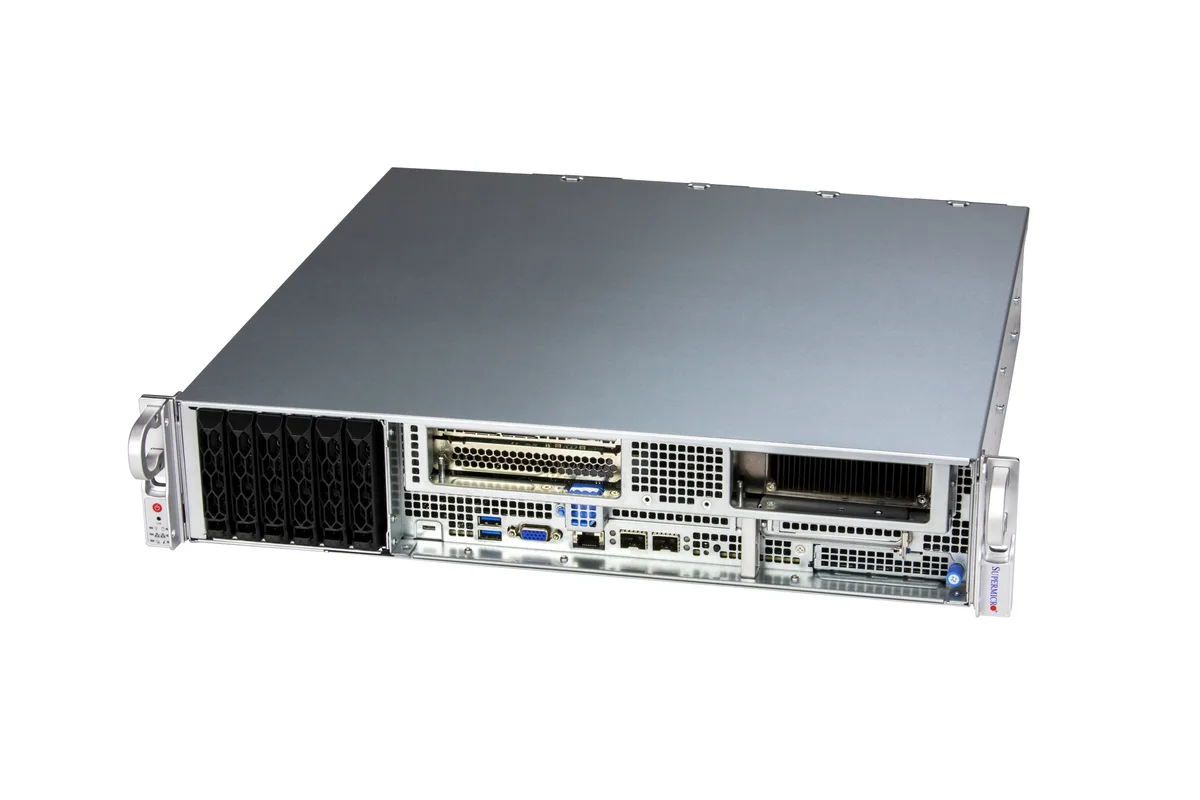 Silver 1U rack server chassis with front drive bays and ventilation grilles