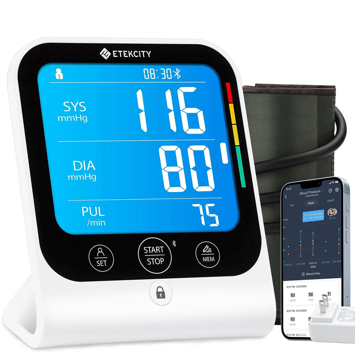 Etekcity TMB-1583-BS blood pressure monitor, upper arm, 22-42 cm cuff, 90 readings — product photo