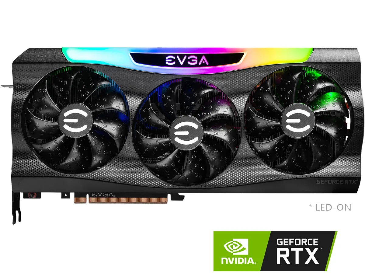Full-length triple-fan graphics card in matte black finish