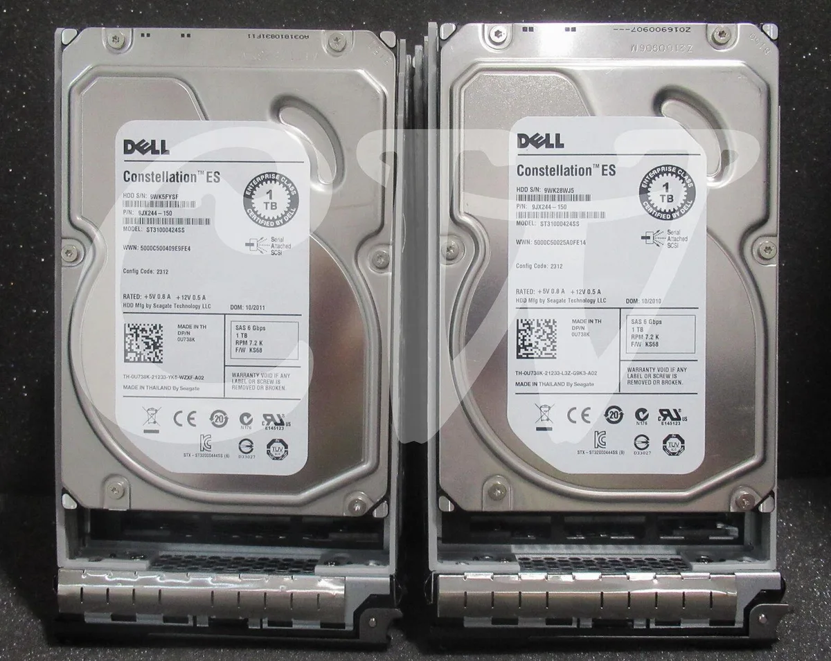Silver 3.5 inch SAS hard drive in black Dell caddy tray