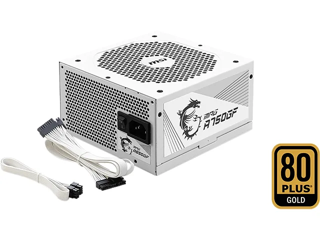 White ATX power supply unit with a 140 mm fan and modular cable sockets