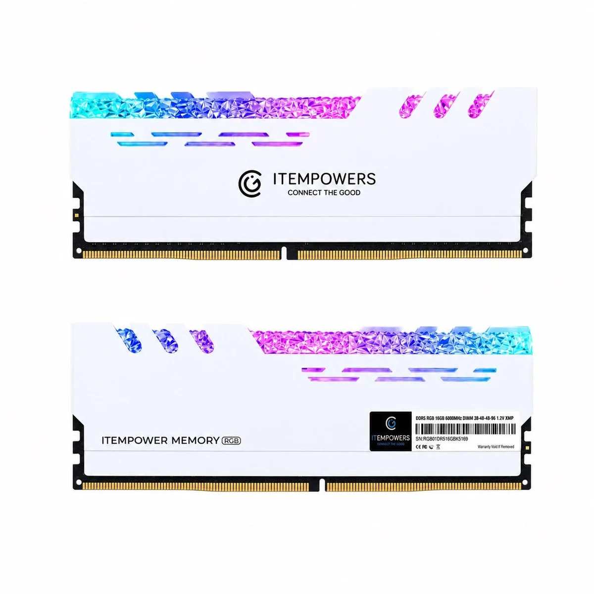 ITEMPOWERS ITEMPOWERS IPRGB02DR51660WHT 32GB (2×16GB) DDR5 6000MHz CL38 White desktop RAM — product photo