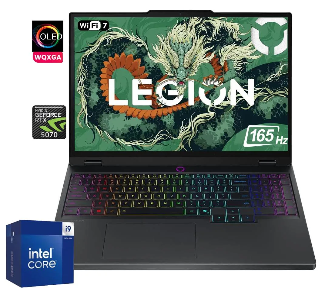 Black 15.1 inch gaming laptop with OLED screen and RGB keyboard
