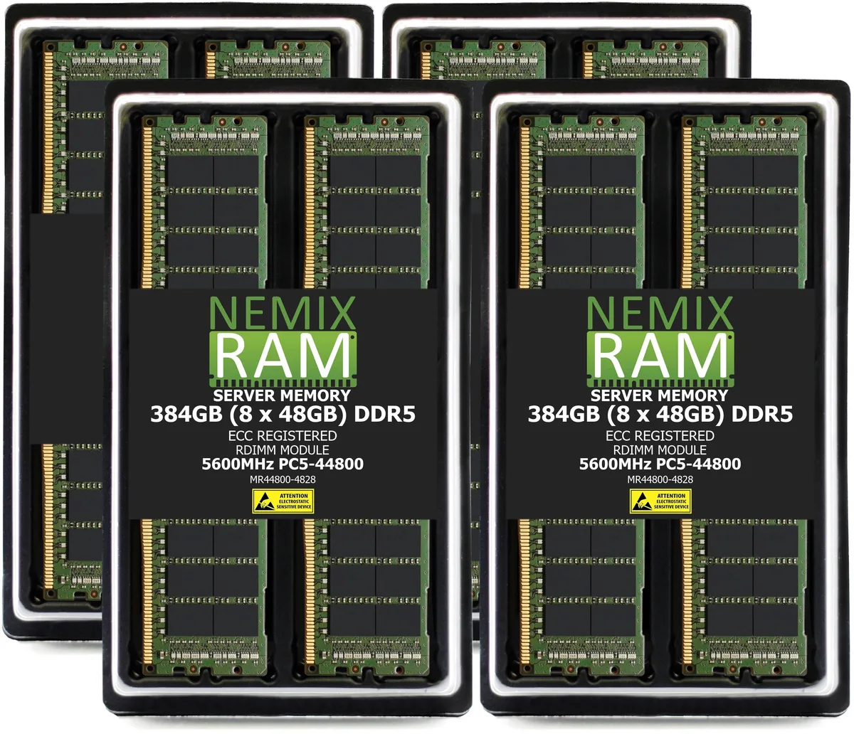 NEMIX RAM NEMIX RAM 384GB (8×48GB) DDR5-5600 CL46 2Rx8 ECC Registered RDIMM Supermicro H13SSH memory upgrade — produktbild