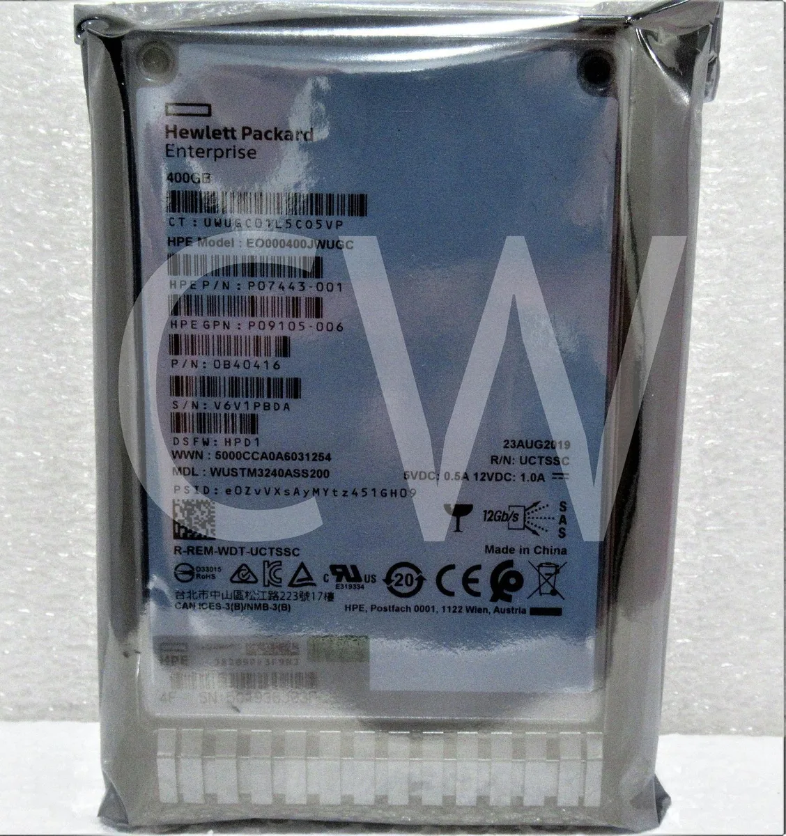 Silver 2.5 inch SAS SSD in black smart carrier tray
