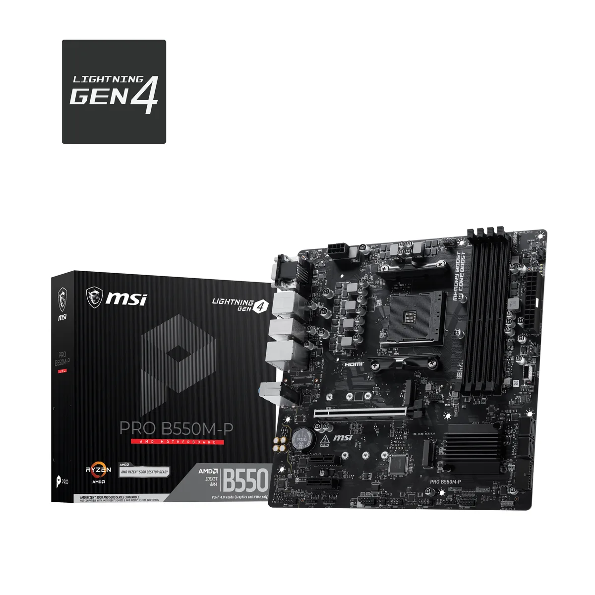 Green Micro-ATX board with silver heatsinks and black slots