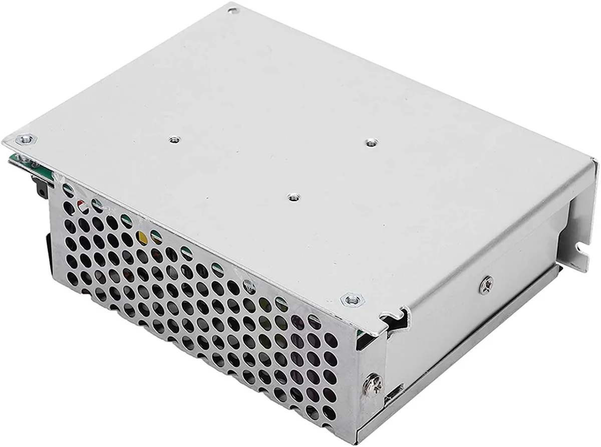 Rectangular aluminium power supply, silver finish, screw terminals visible