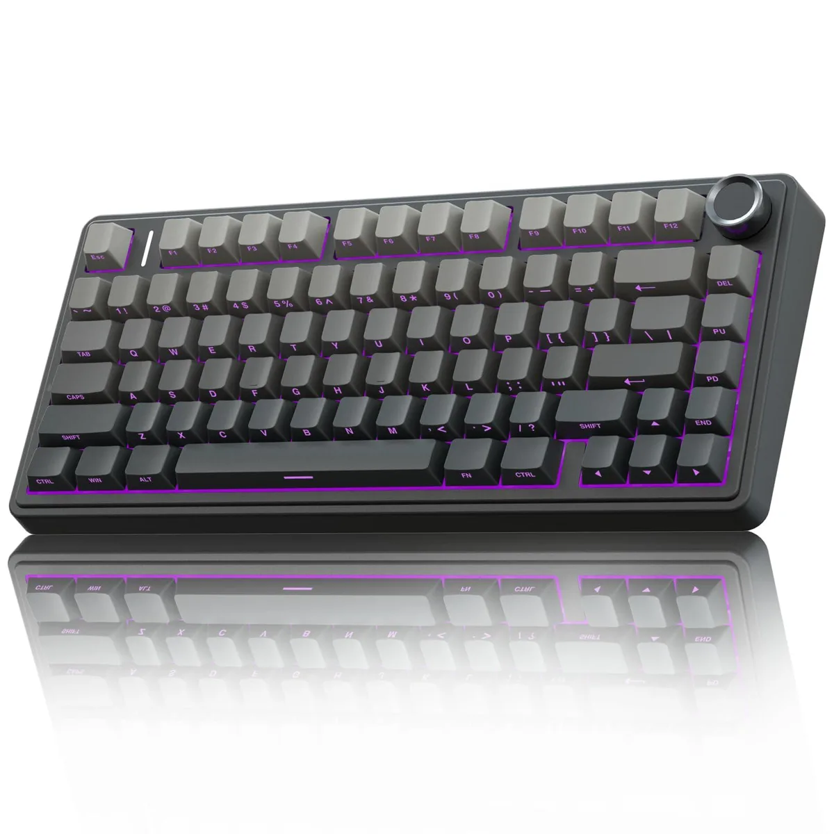 Compact 75 percent wireless mechanical keyboard in black with side-printed PBT keycaps and a rotary knob