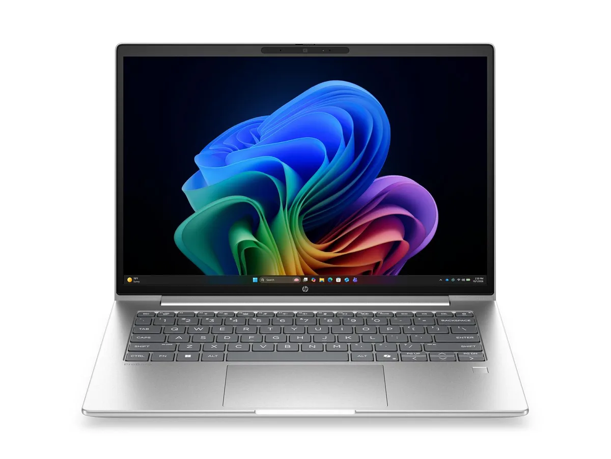 Silver 14 inch touchscreen laptop with slim profile