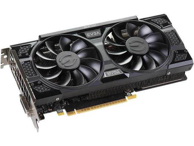 Black dual-fan graphics card with silver backplate and metal bracket showing HDMI DisplayPort DVI outputs