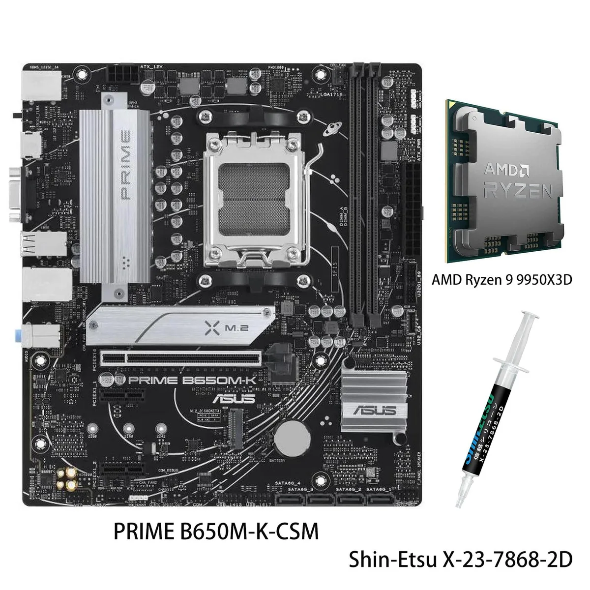 ASUS ASUS PRIME B650M-K-CSM + Ryzen 9 9950X3D AMD motherboard CPU combo — product photo