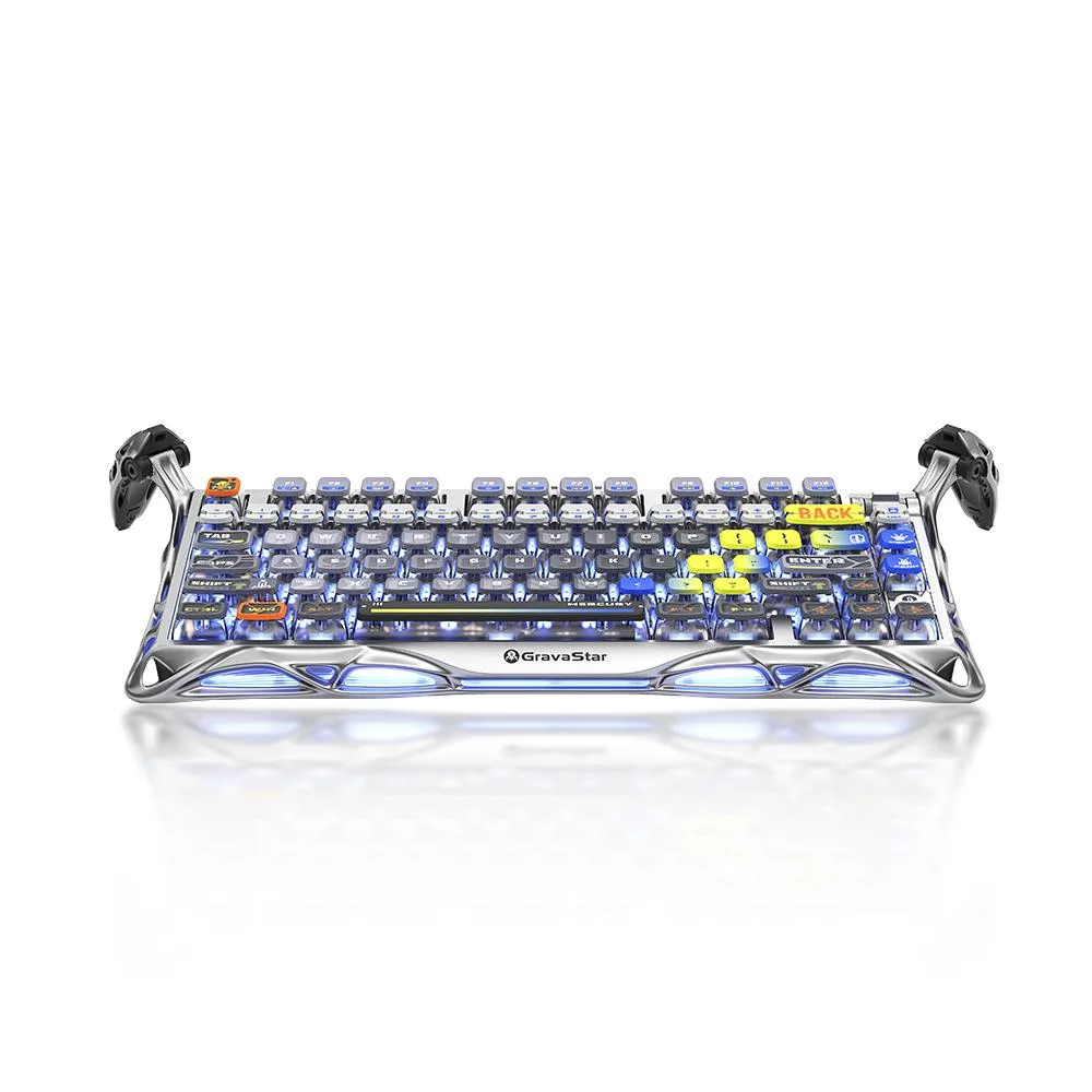 Silver aluminium 75% gaming keyboard with pudding keycaps and rotary knob