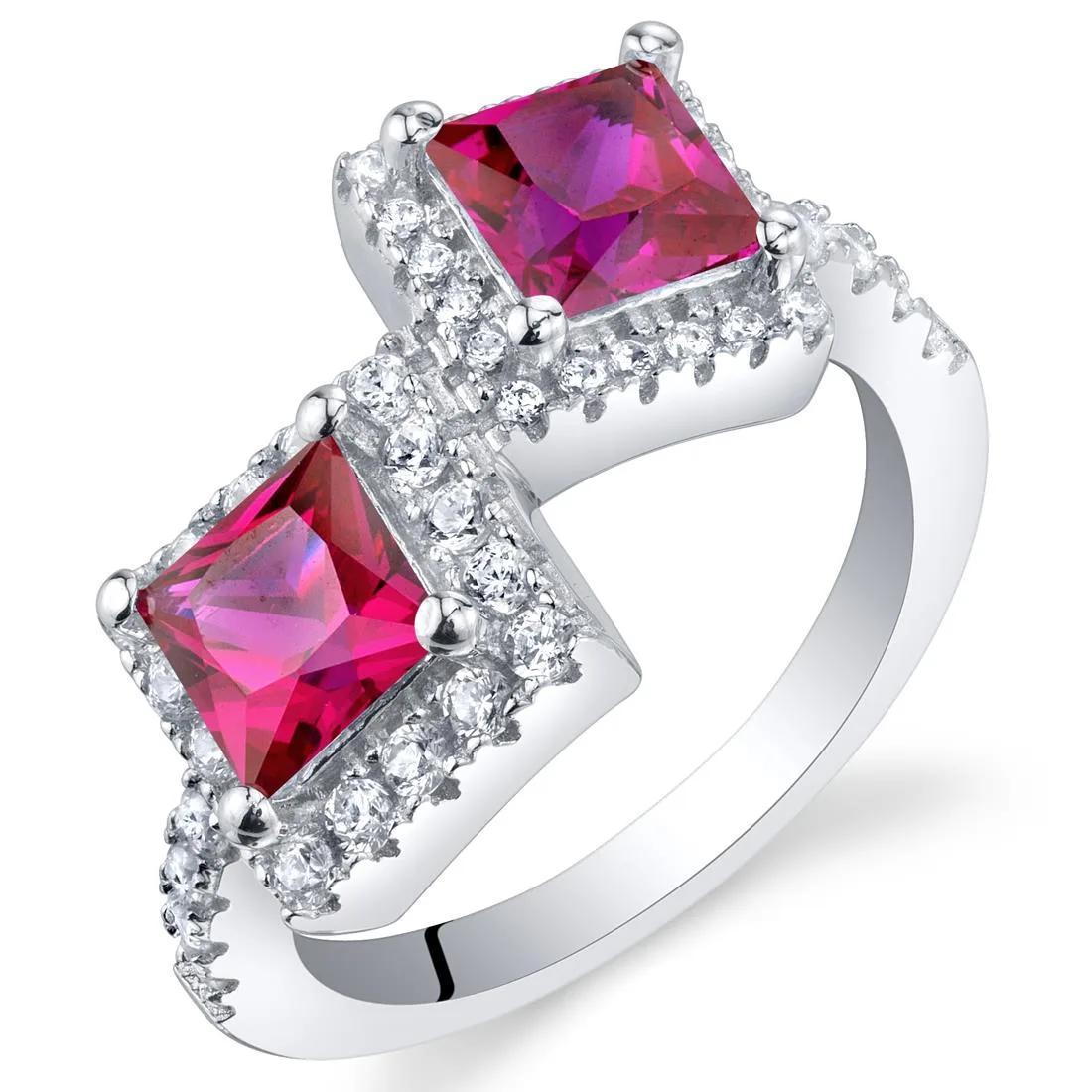 Oravo Oravo Created Ruby Sterling Silver Princess Cut Two-Stone Ring 1.5ct 925 Size 6 — снимка на продукта