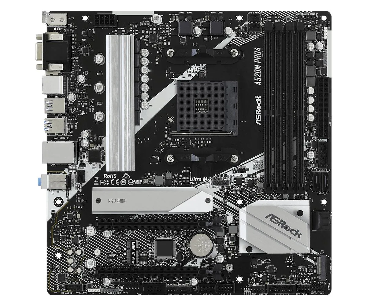 ASRock ASRock A520M Pro4 AMD motherboard — product photo