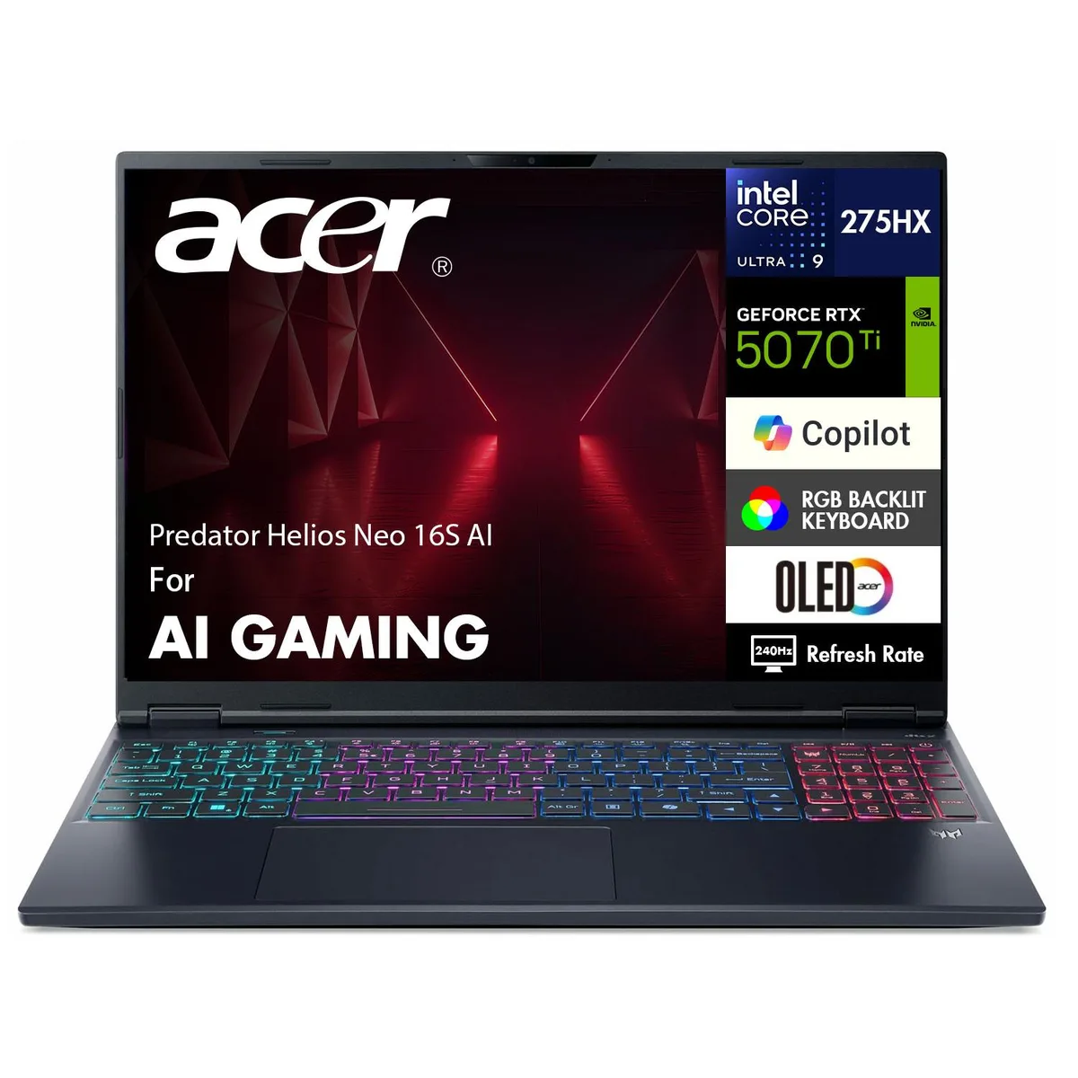 Obsidian Black 16.0 inch gaming laptop with RGB keyboard