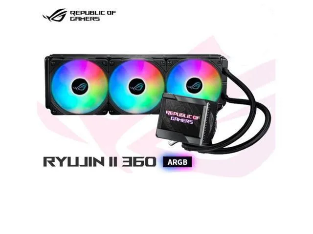 Rectangular 360 mm aluminium radiator with three 120 mm ARGB fans and a square CPU block featuring a 3.5 inch colour LCD screen
