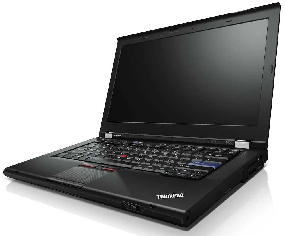 Black 14 inch ThinkPad T420 laptop with matte screen and keyboard